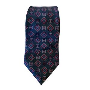 Yves Saint Laurent YSL Silk Tie Vintage Medallion Geometric Navy Red Made in USA